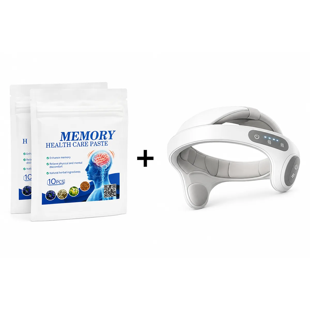 The Bellwater Kit — Memory Health Care patches plus a white scalp massager instrument